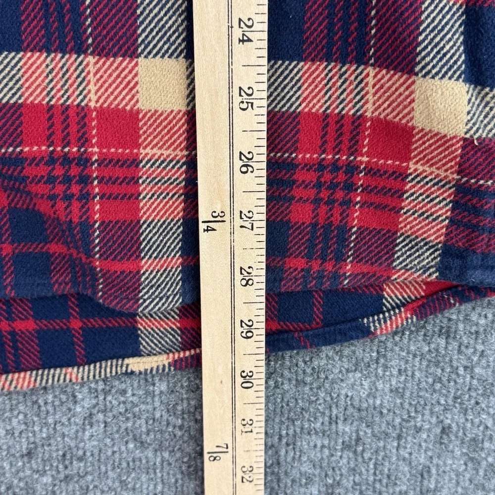 Orvis Thick Flannel Button-Up Shirt Shacket Men's M Red Navy Plaid Long Sleeve